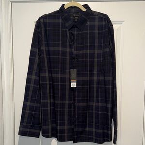 Men's Navy and Charcoal Plaid Button-Up Shirt